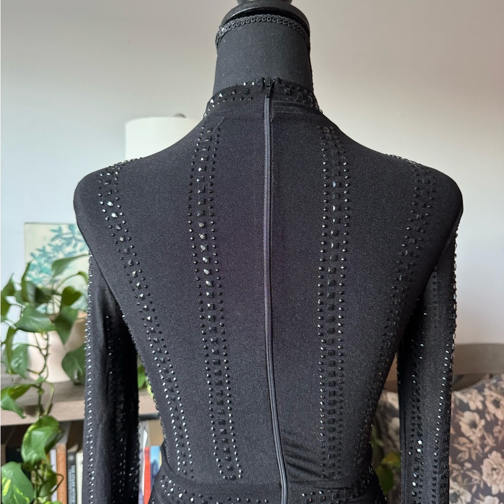 L/S Black Rhinestone Bodycon Dress - Picture 5 of 9